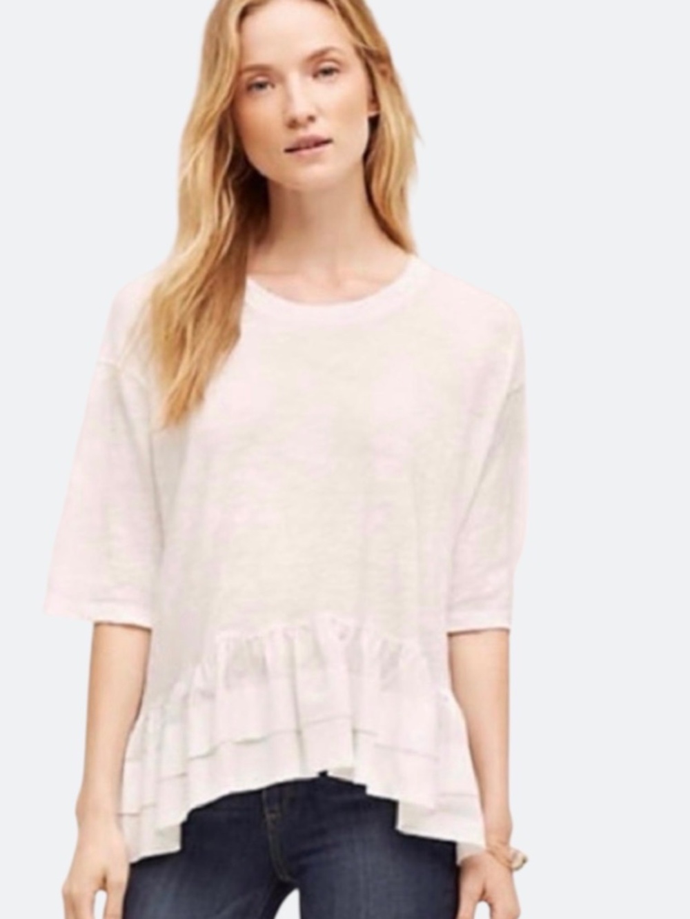 Anthropologie Akemi + Kin White Cotton Knit Cascade Peplum Top SZ M
